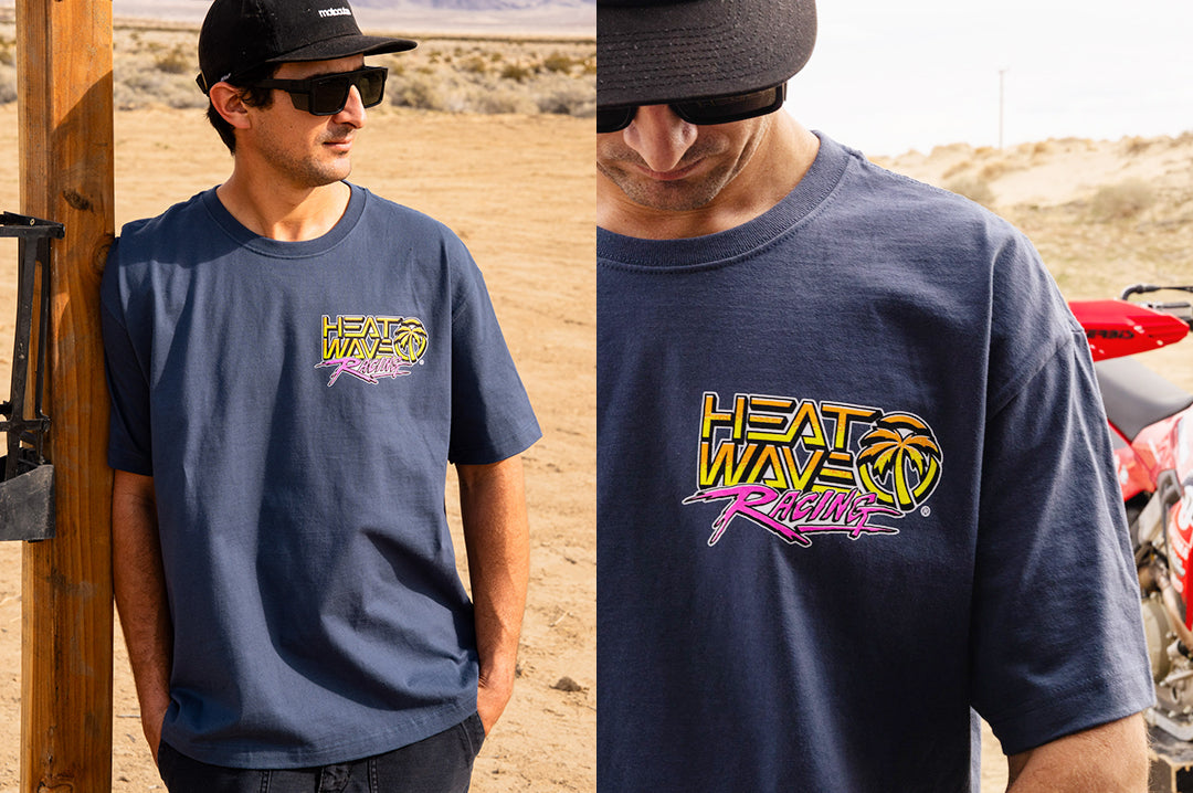 Man wearing the Heat Wave "Sorry Babe" T-Shirt in a desert setting