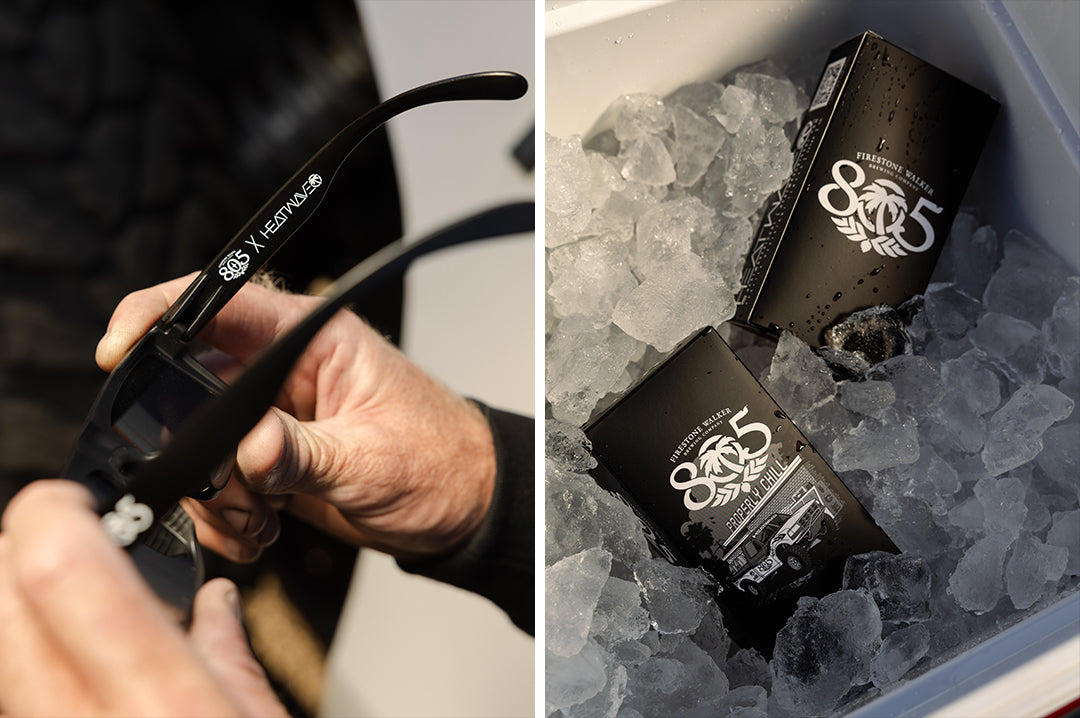 Hands holding the Rayth Sunglasses: Heat Wave x 805 and the product boxes