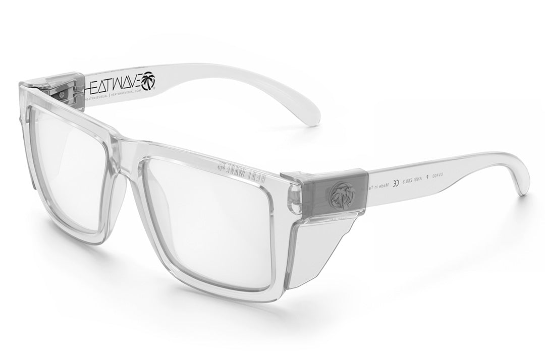 Heat Wave Visual XL Vise Sunglasses with clear frame, anti-fog clear lenses and clear side shields.