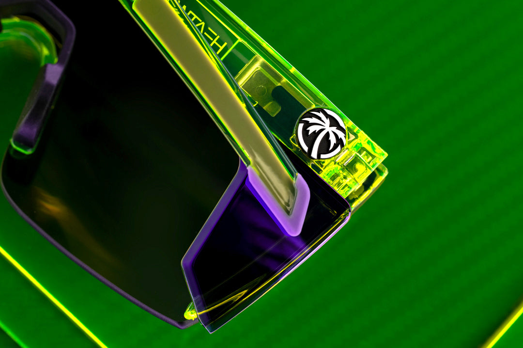 Close up shot of the Performance Lazer Face Sunglasses: Antifreeze Z87+ on a neon green platform