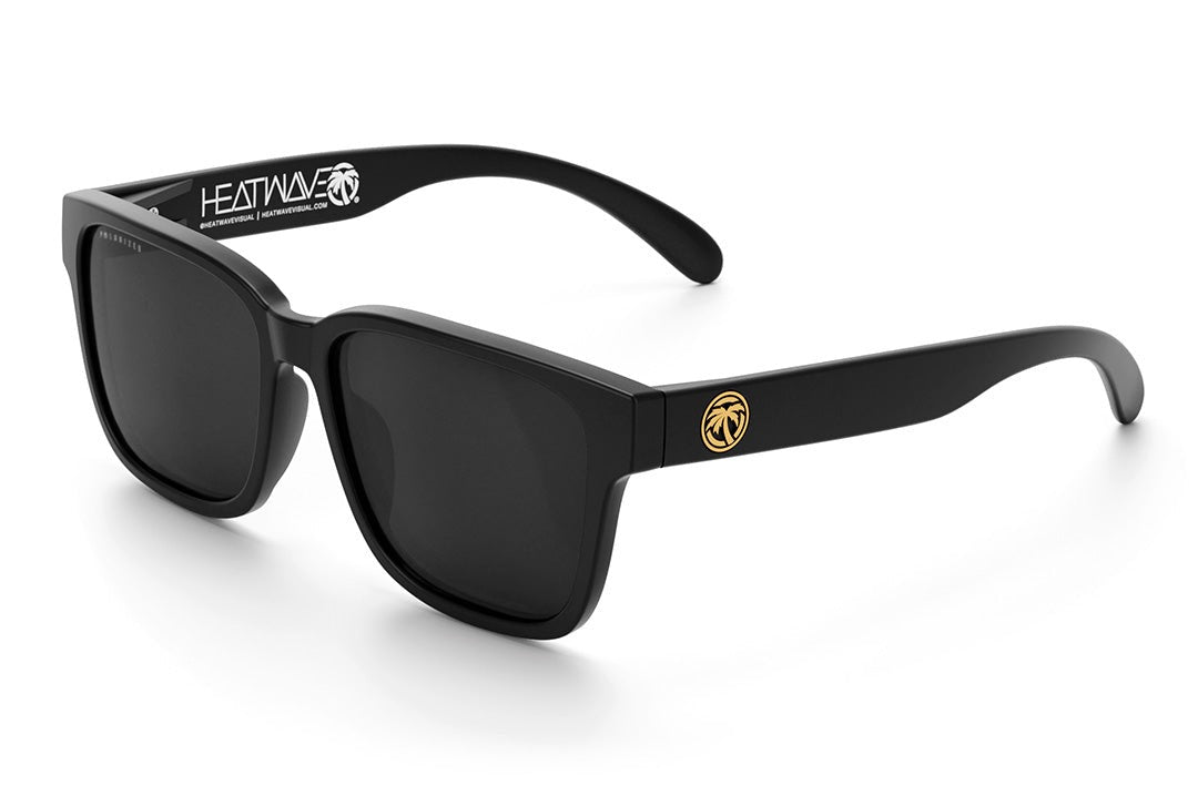 Heat Wave Visual Apollo Sunglasses with black frame and poalrized black lenses.