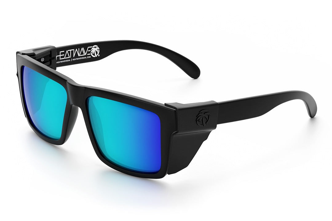 Heat Wave Visual Vise Z87 Sunglasses with black frame, galaxy blue lenses and black side shields.