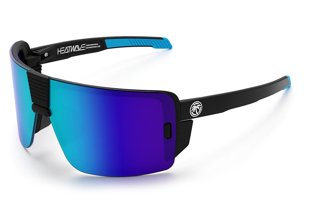 Heat Wave Visual Vector Sunglasses with black frame and galaxy blue lens.