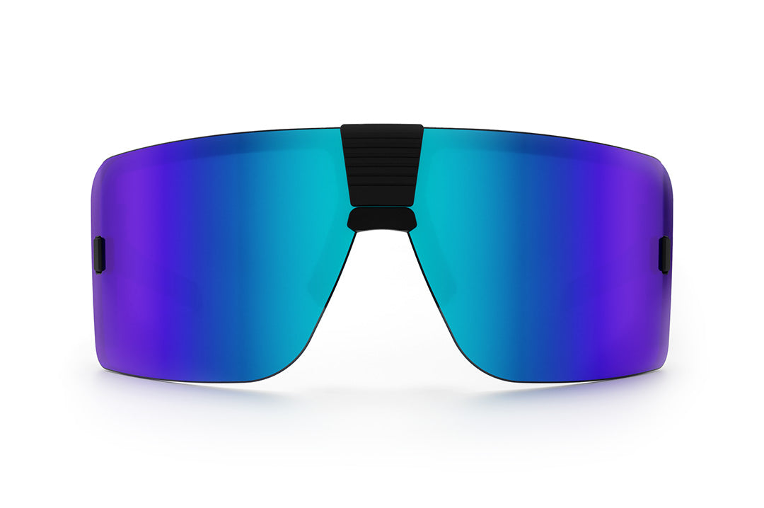 Front of Heat Wave Visual XL Vector Sunglasses with black frame and galaxy blue lens.