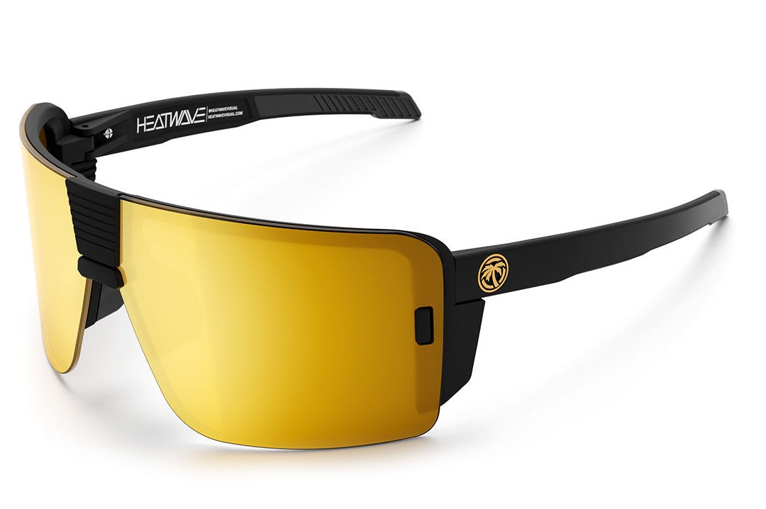 Heat Wave Visual XL Vector Sunglasses with black frame and gold lens.