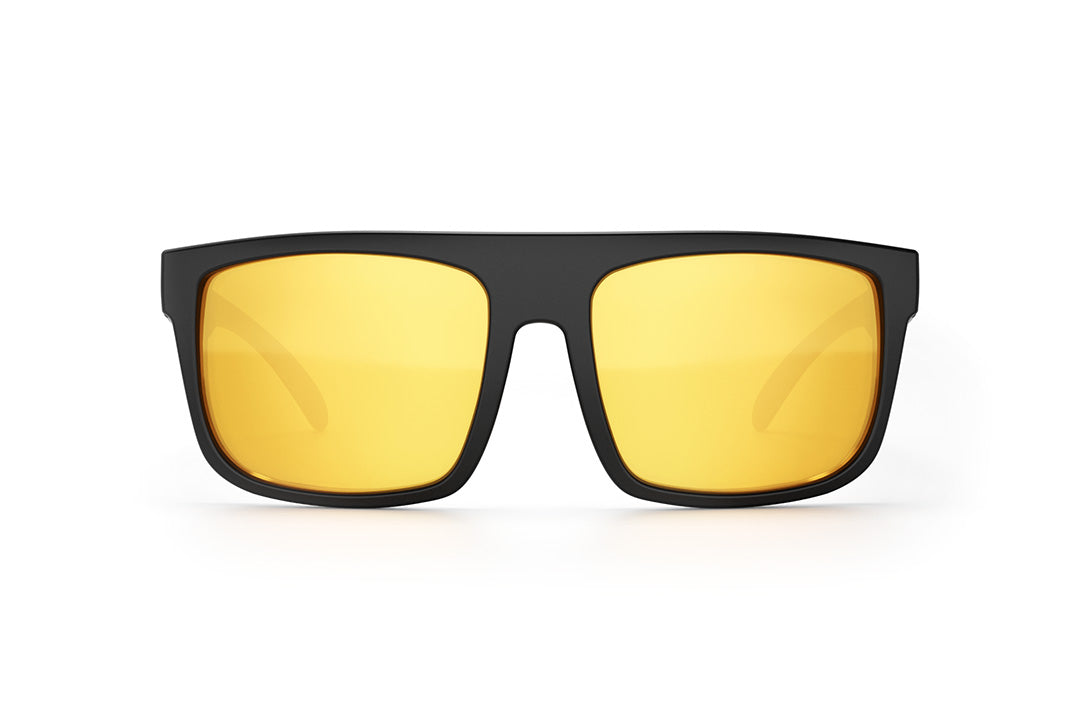 Front of Heat Wave Visual Z87 Regulator Sunglasses with black frame and gold lenses.