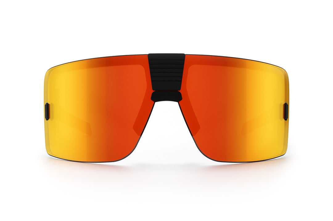 Front of Heat Wave Visual Vector Sunglasses with black frame and sunblast orange yellow lens.