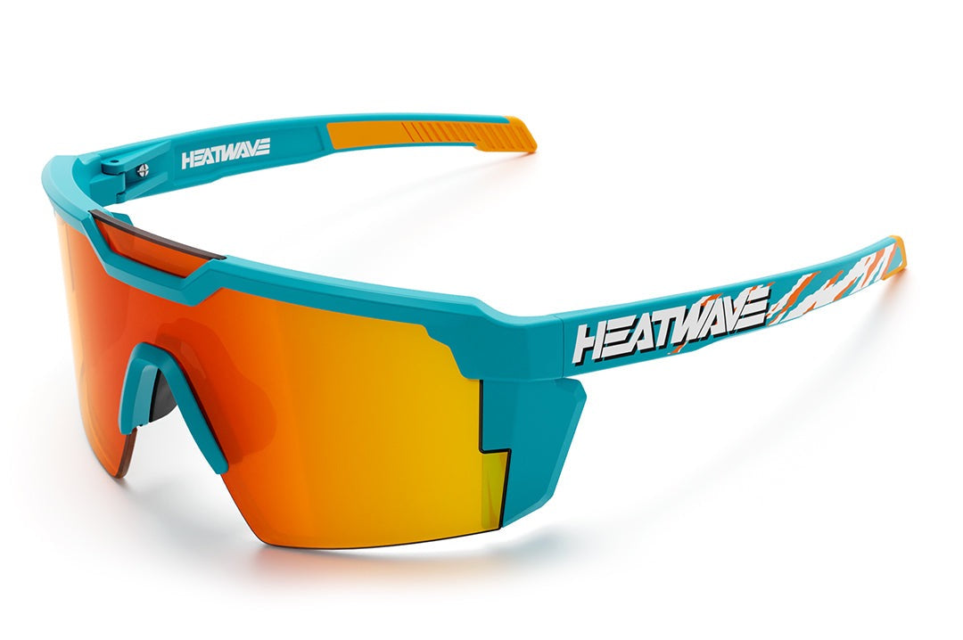 Heat Wave Visual Future Tech Sunglasses with teal frame and orange red lens.