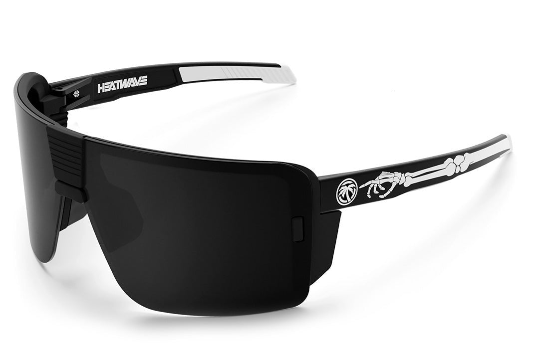 Heat Wave Visual XL Vector Sunglasses with black frame, bones print arms with black lens.