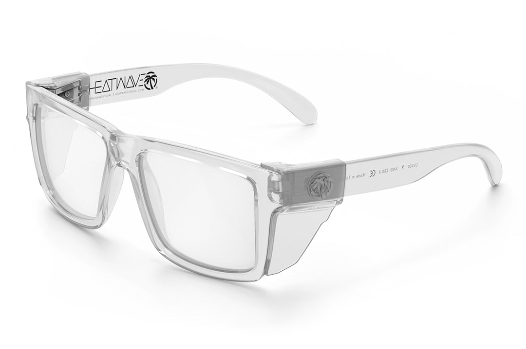 Heat Wave Visual Vise Sunglasses with clear frame, anti-fog clear lenses and clear side shields.