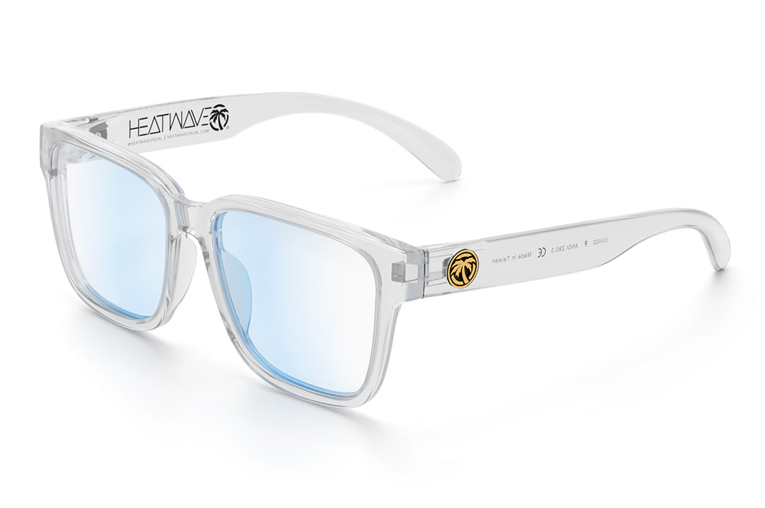 Heat Wave Visual Apollo Sunglasses with clear frame and clear blue blocker lenses.