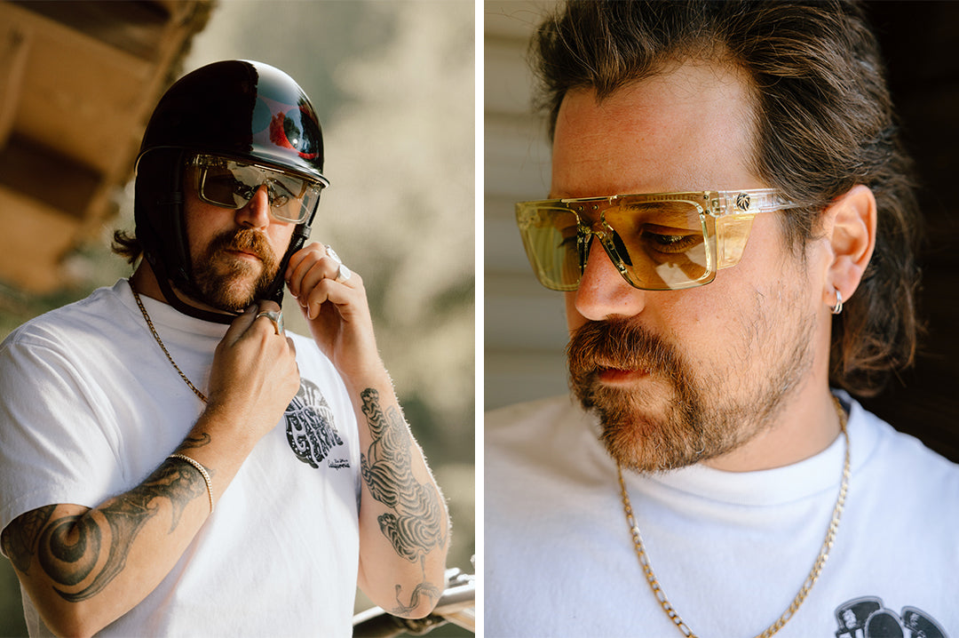 Man wearing the Performance Quatro Sunglasses: Easy Rider Photochromic Z87+