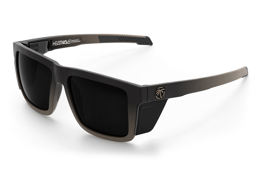 3/4 angle shot of the Performance XL VISE Sunglasses: FDE Fader Z87+ on a white background with black side shields