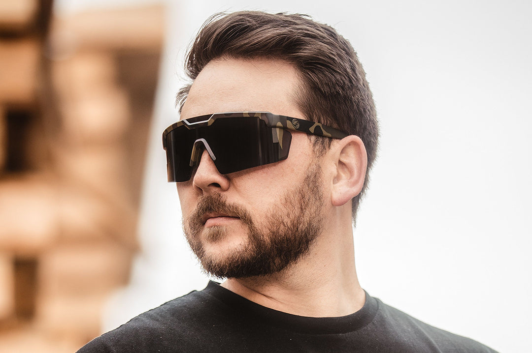 Heat Wave Visual Future Tech Z87+ Sunglasses with fleck camo frame close-up