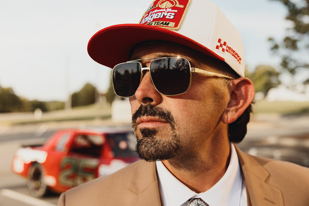 Man wearing the Nimitz Sunglasses: Hendrick Motorsports | Tim Richmond 25 Folgers