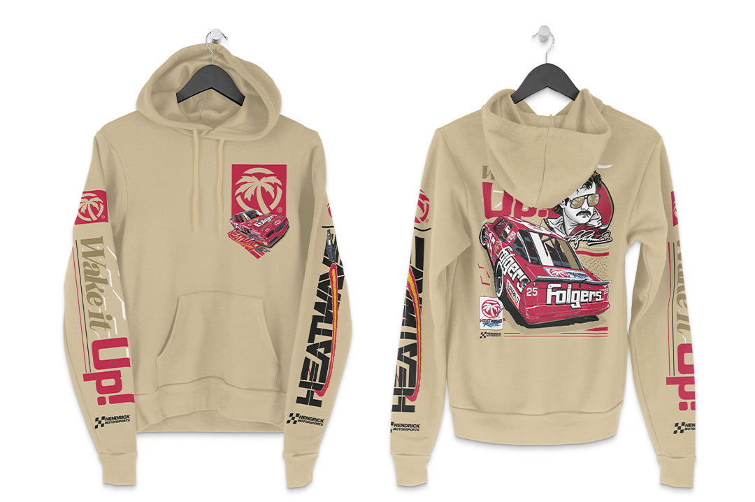 Front and back of the HWV Hoodie: Hendrick Motorsports | Tim Richmond #25 Folgers on a white background
