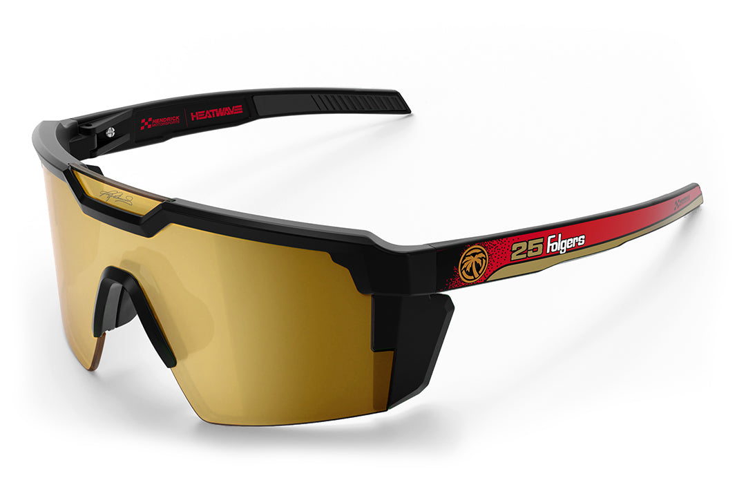 3/4 angle shot of the Future Tech Sunglasses: Hendrick Motorsports | Tim Richmond 25 Folgers on a white background