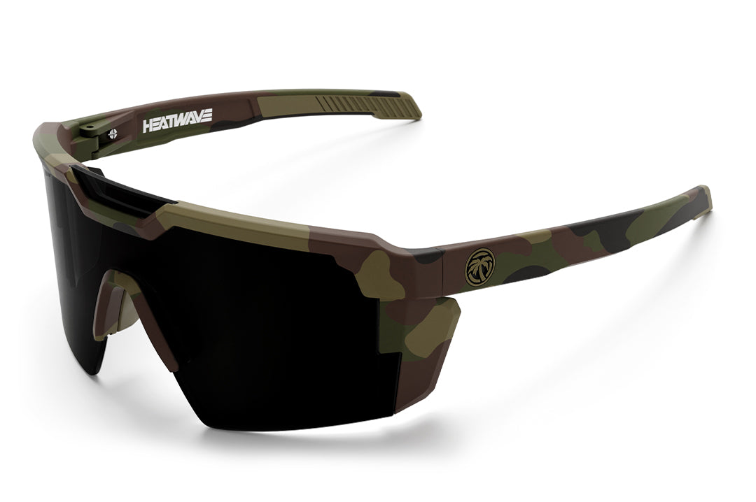 Heat Wave Visual Future Tech Z87+ Sunglasses with fleck camo frame , ultra black lenses and green emblem