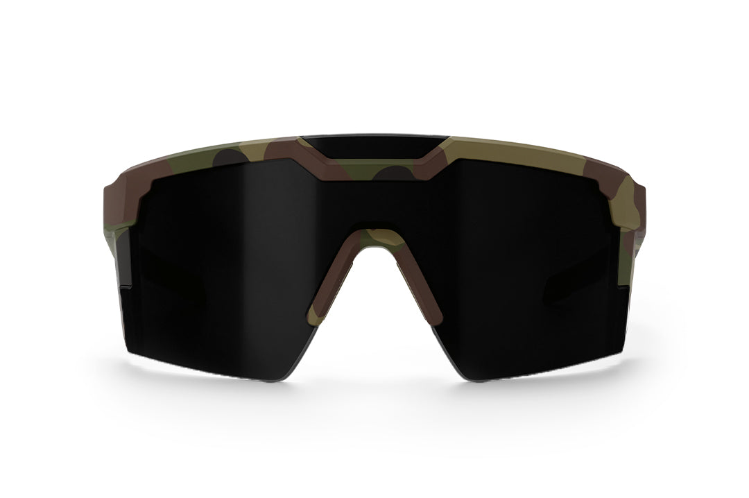 Heat Wave Visual Future Tech Z87+ Sunglasses with fleck camo frame , ultra black lenses and green emblem