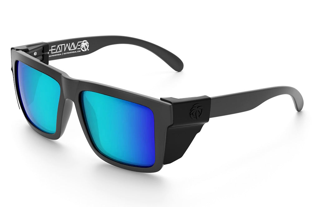 Heat Wave Visual XL Vise Z87 Sunglasses with rubberized frame, galaxy blue lenses and black side shields.