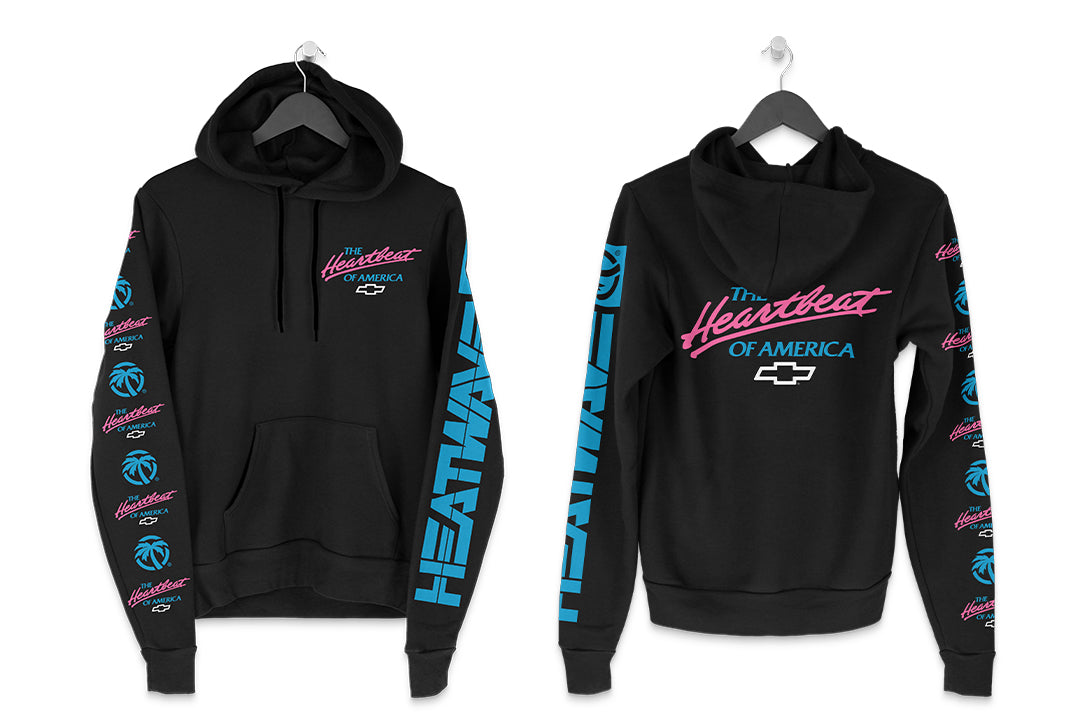 Heat Wave Visual Heart Beat of America Sweatshirt Black with Pink/Blue Logo.