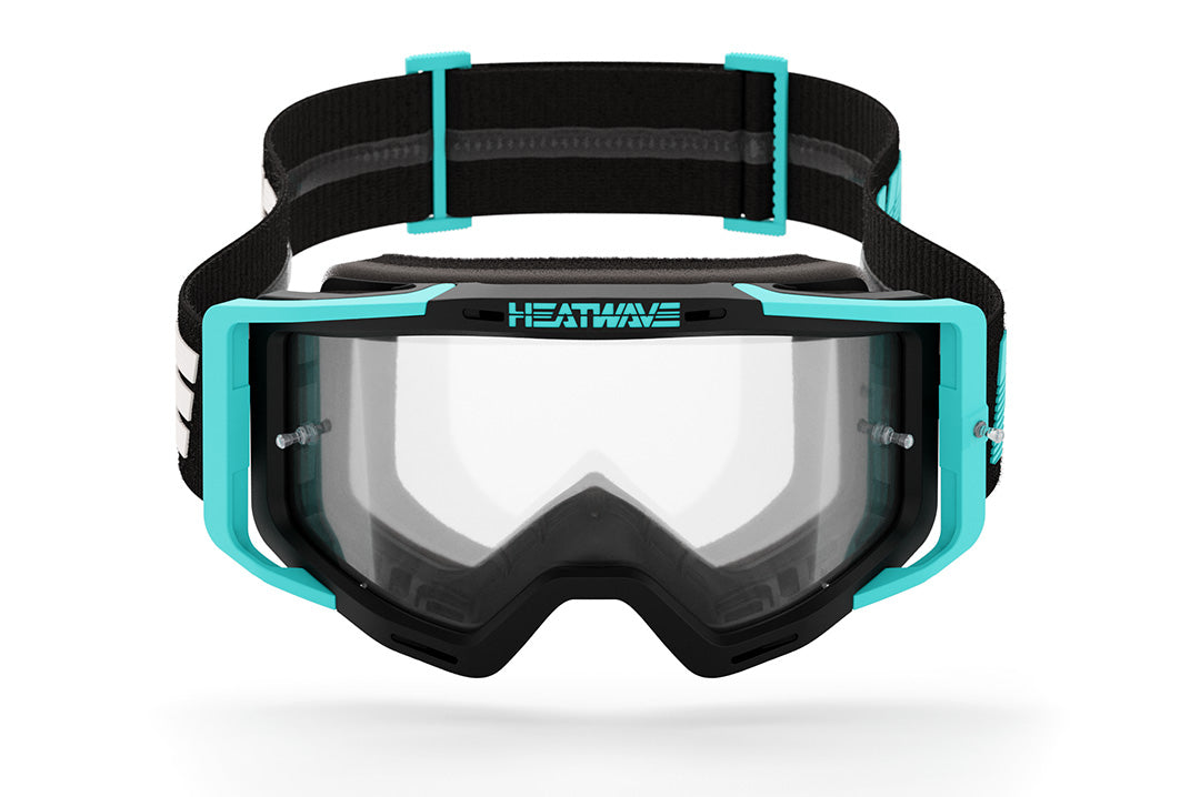 Front view of the Heat Wave Visual MXG 250 Motosport Goggle in the hydrocraft aquatic black colorway. 