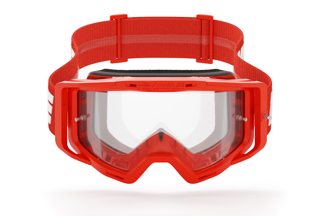 Front view of the Heat Wave Visual MXG 250 Motosport Goggle in the hydrocraft magma red color way. 
