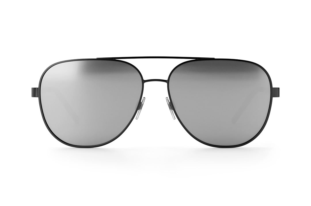 Front view of the Heat Wave Visual Incline Sunglasses with gun metal frame and silver lenses.