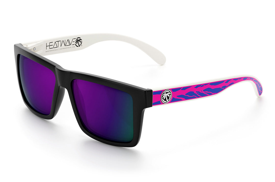 Heat Wave Visual Vise Sunglasses with black frame, jet ski arms and ultra violet lenses.