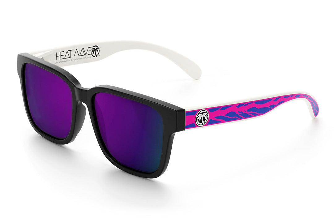 Heat Wave Visual Apollo Sunglasses with black frame, jet ski arms and ultra violet lenses.