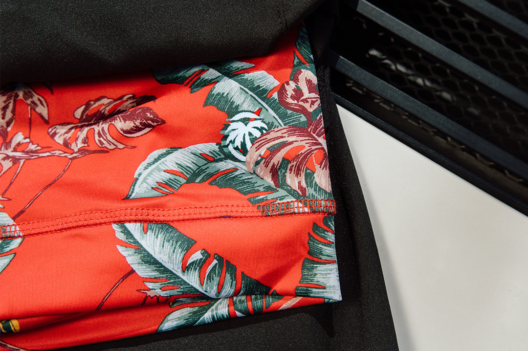 Close up of the inside print of the Heat Wave Magnum Performance Shorts - Black