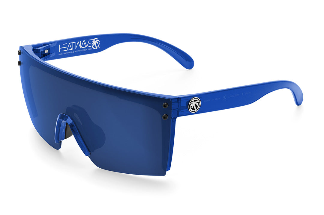 Heat Wave Visual Lazer Face Sunglasses with neon blue frame and  coastal blue lens.