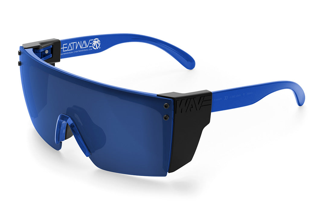 Heat Wave Visual Lazer Face Sunglasses with neon blue frame, coastal blue lens and black side shields.