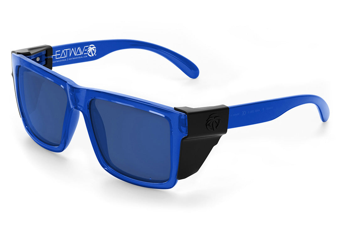 Heat Wave Visual XL Vise Sunglasses with neon blue frame, coastal blue lenses and black side shields.