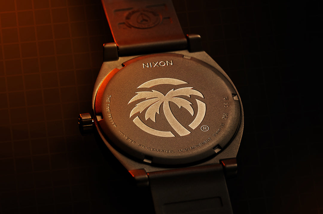 Back engraving of the Heat Wave Visual x Nixon Time Teller Watch.