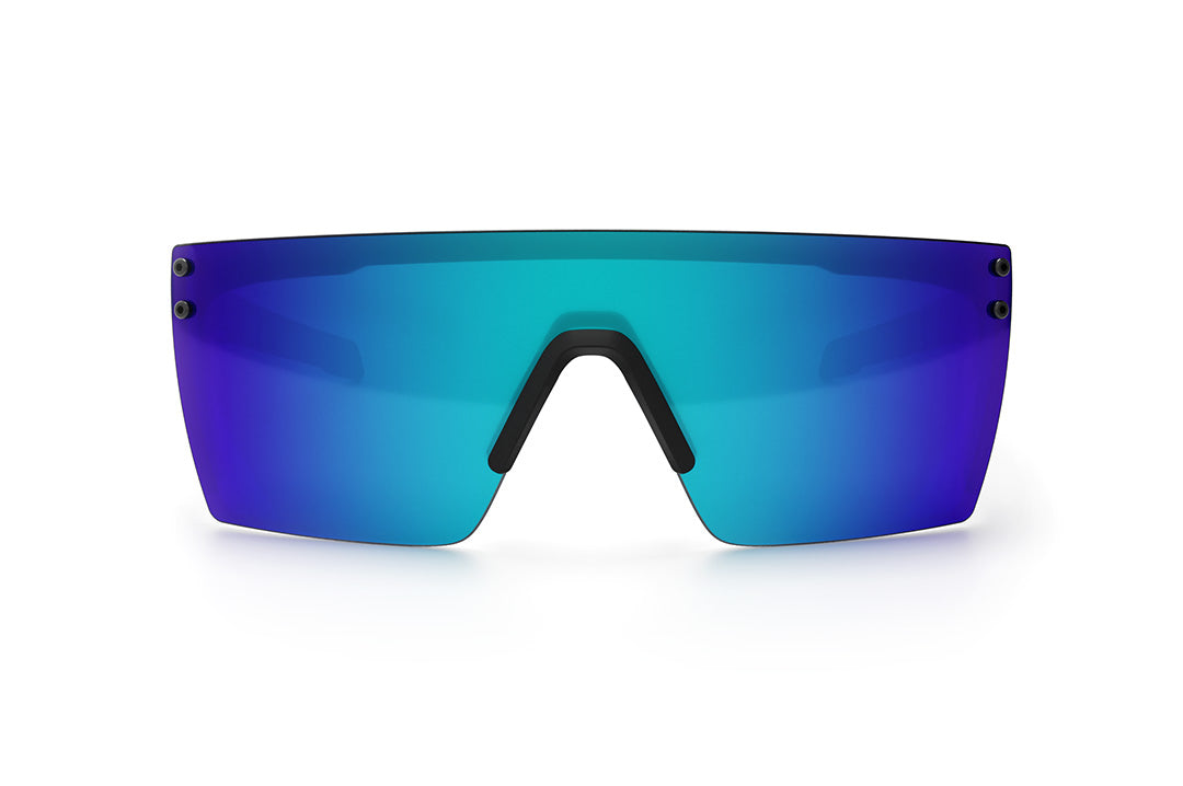 Front view of the Heat Wave Visual Performance Lazer SLIM Sunglasses with black frame and galaxy blue lens.