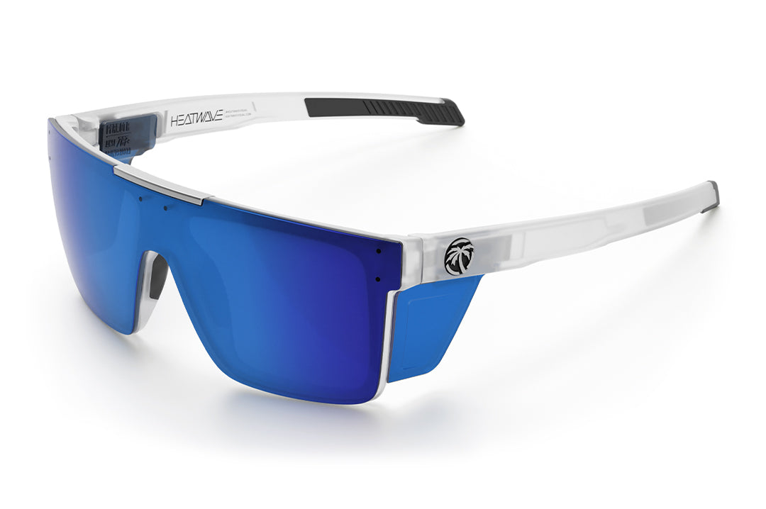 The Performance Quatro Sunglasses: Vapor Frost Frame Coastal Lens Z87+ with blue side shields on a white background.