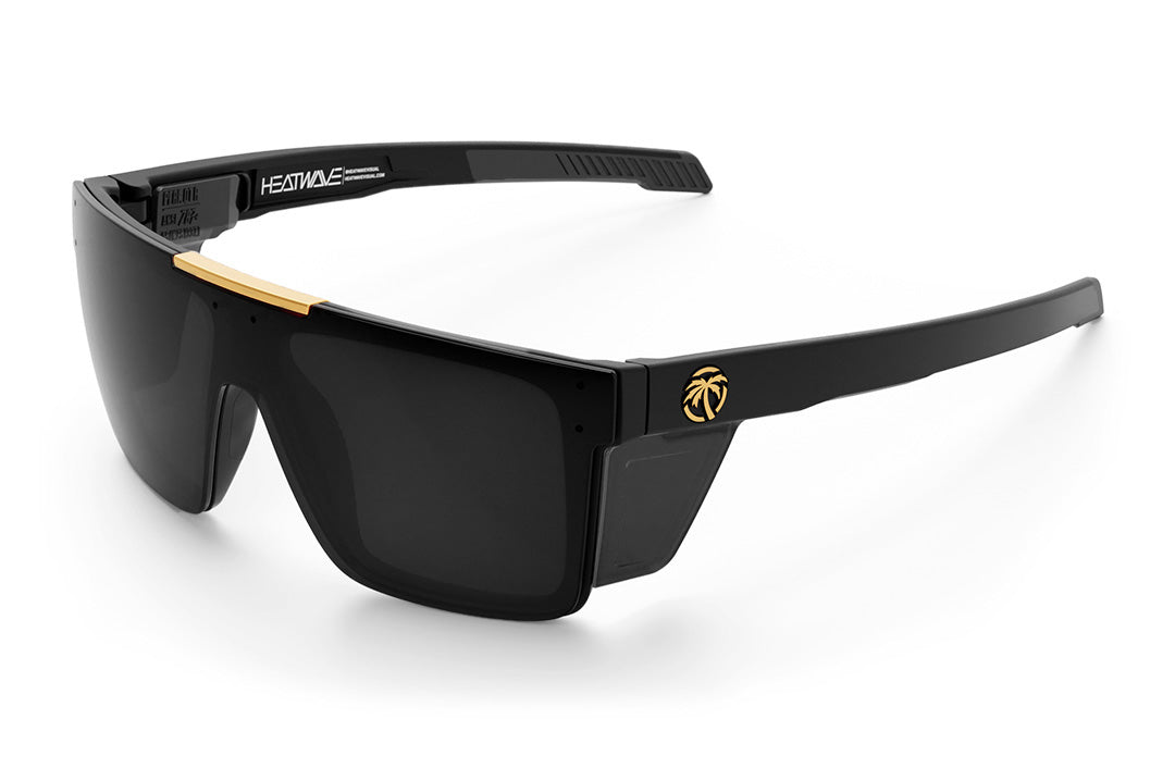 Heat Wave Visual Performance Quatro Sunglasses with black frame, black lens and black side shields.
