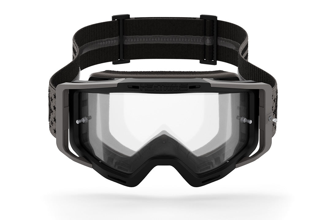 Front view of the Heat Wave Visual MXG 250 Motosport Goggle in the socom black color way. 
