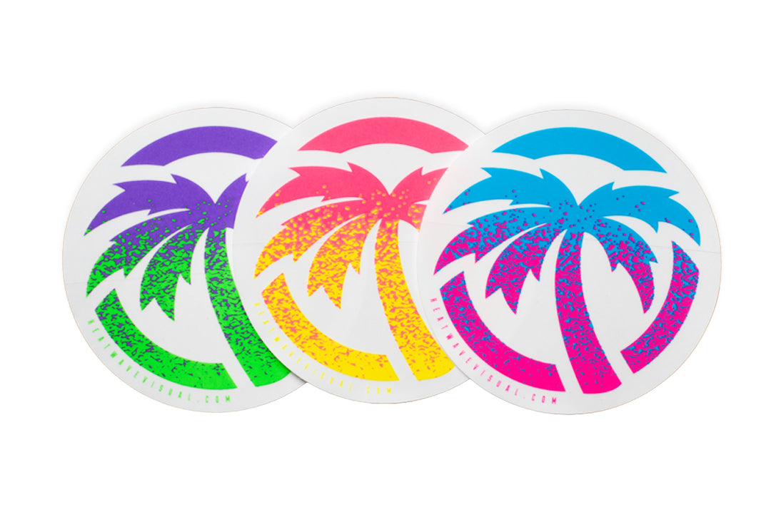 Heat Wave Visual Splatter Style Palm Tree Sticker 3 Pack