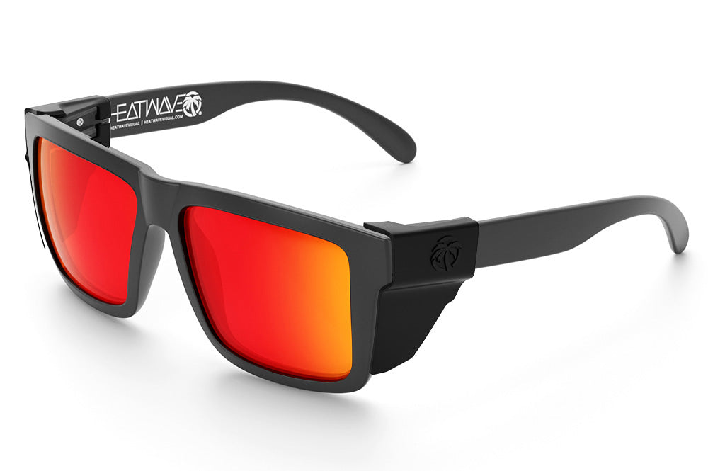 Heat Wave Visual XL Vise Z87 Sunglasses with rubberized frame, sunblast red orange lenses and black side shields.