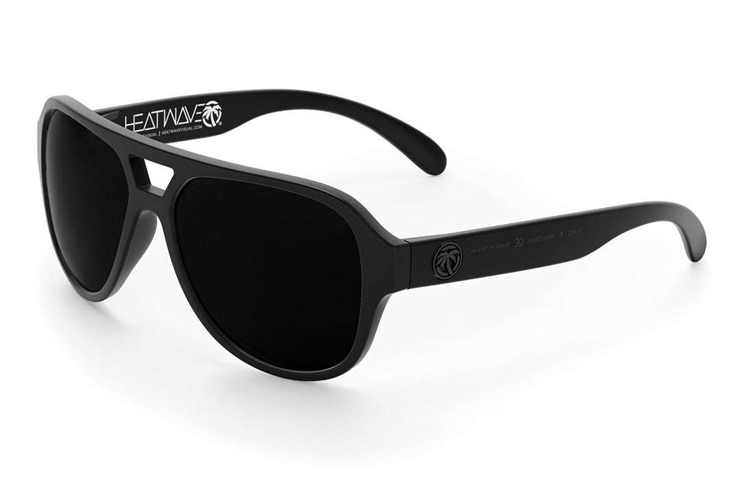 Heat Wave Visual Supercat Sunglasses with black frame and ultra black lenses.