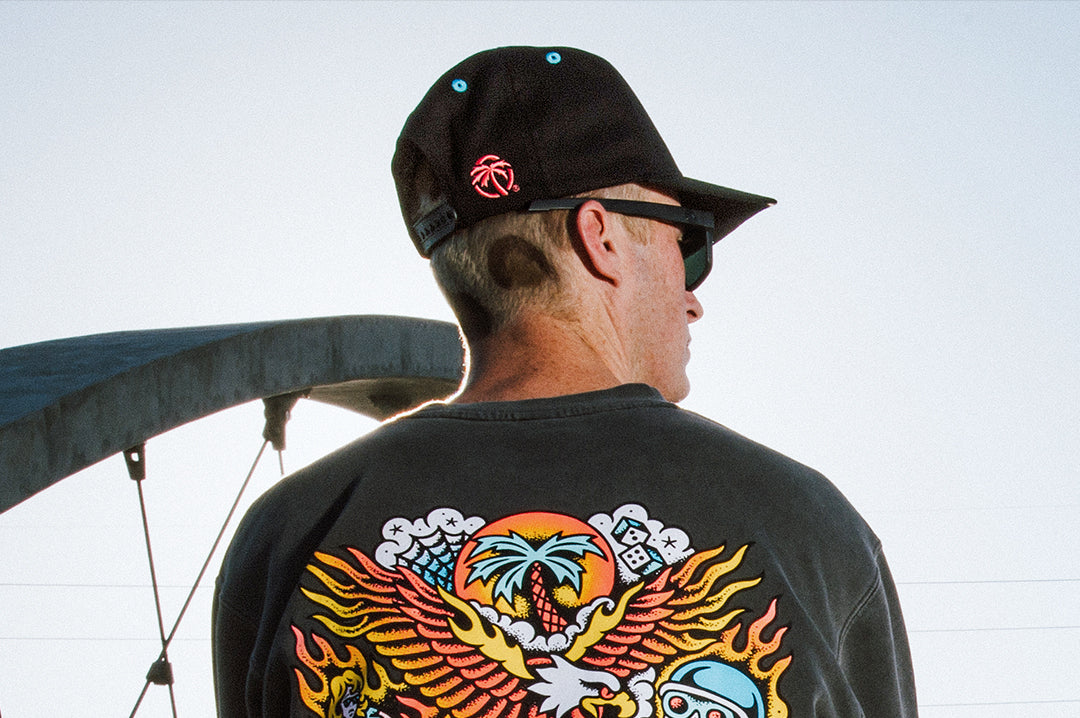 Man wearing the Heat Wave x Tall Boy Icon Flash Hat - Black