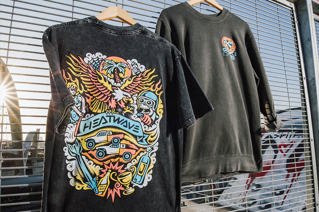 Front and back of the Heat Wave x Tallboy Flash T-Shirt - Black