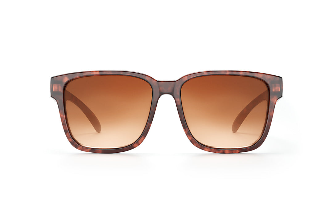 Front of Heat Wave Visual Apollo Sunglasses with tortoise brown frame and brown gradient lenses.