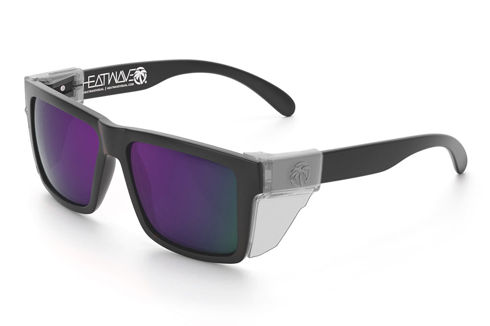 Heat Wave Visual Vise Z87 Sunglasses with rubberized frame, ultra violet lenses and clear side shields.