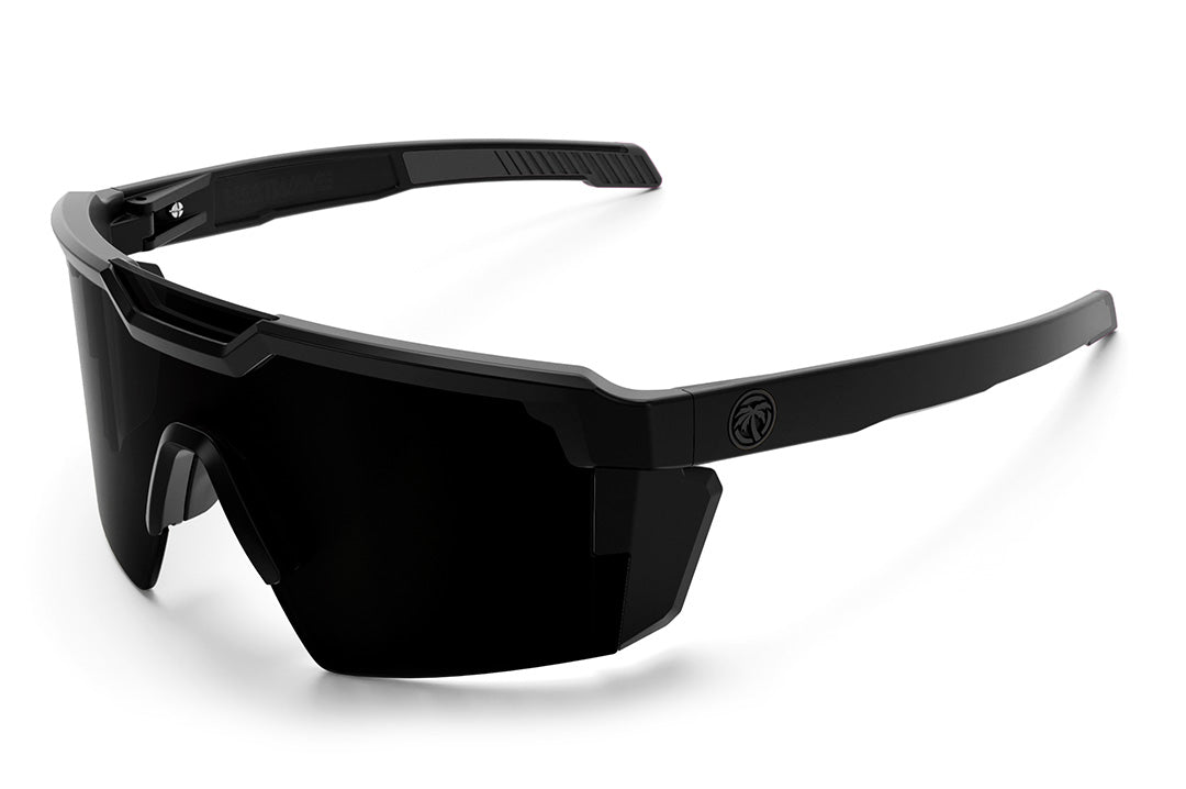 Heat Wave Visual Future Tech Sunglasses with black frame and ultra black lens.