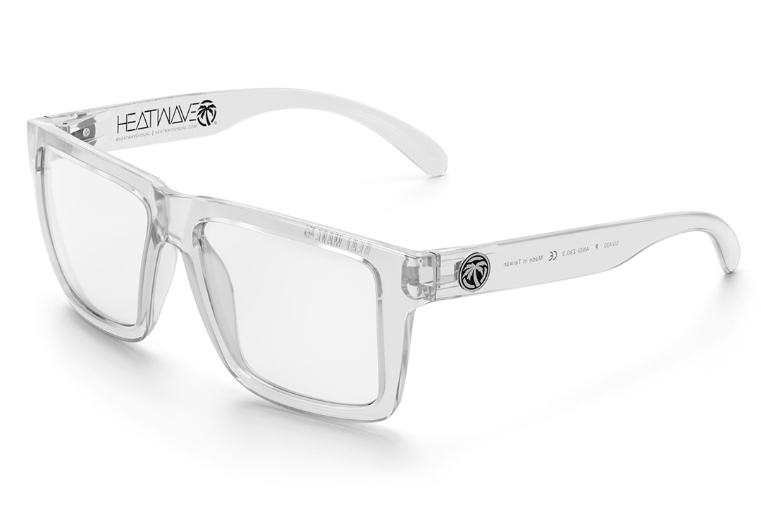Heat Wave Visual XL Vise Sunglasses with vapor clear frame and photochromic lenses.