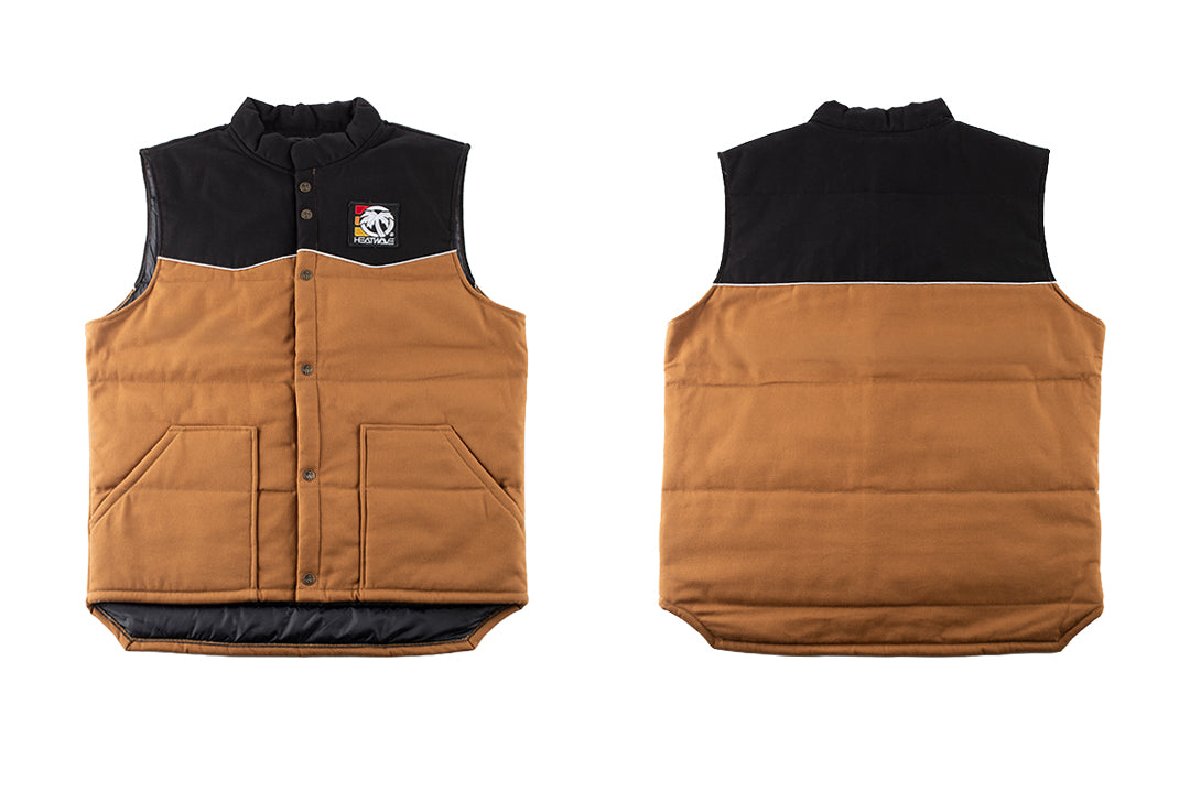 Front and back of the Heat Wave 3 Stripe Cab Over Vest on a white background
