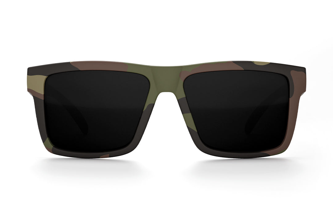 Heat Wave Visual Vise Z87 Sunglasses with fleck camo frame , ultra black lenses and green emblem